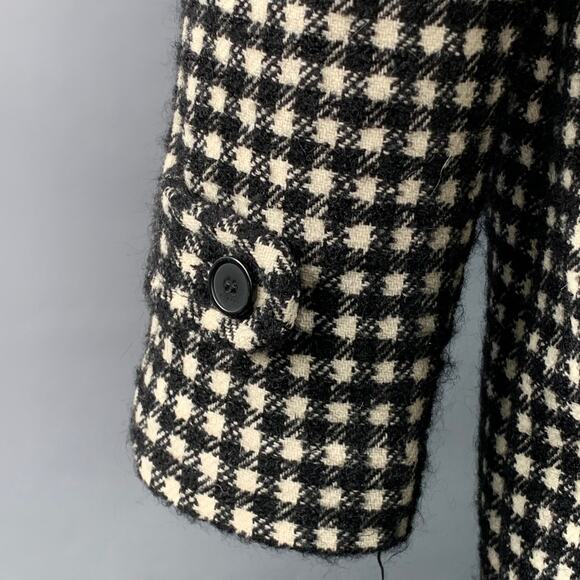 SANDRO Size L Black White Checkered Wool Blend Buttoned Raglan Coat - Picture 5 of 11